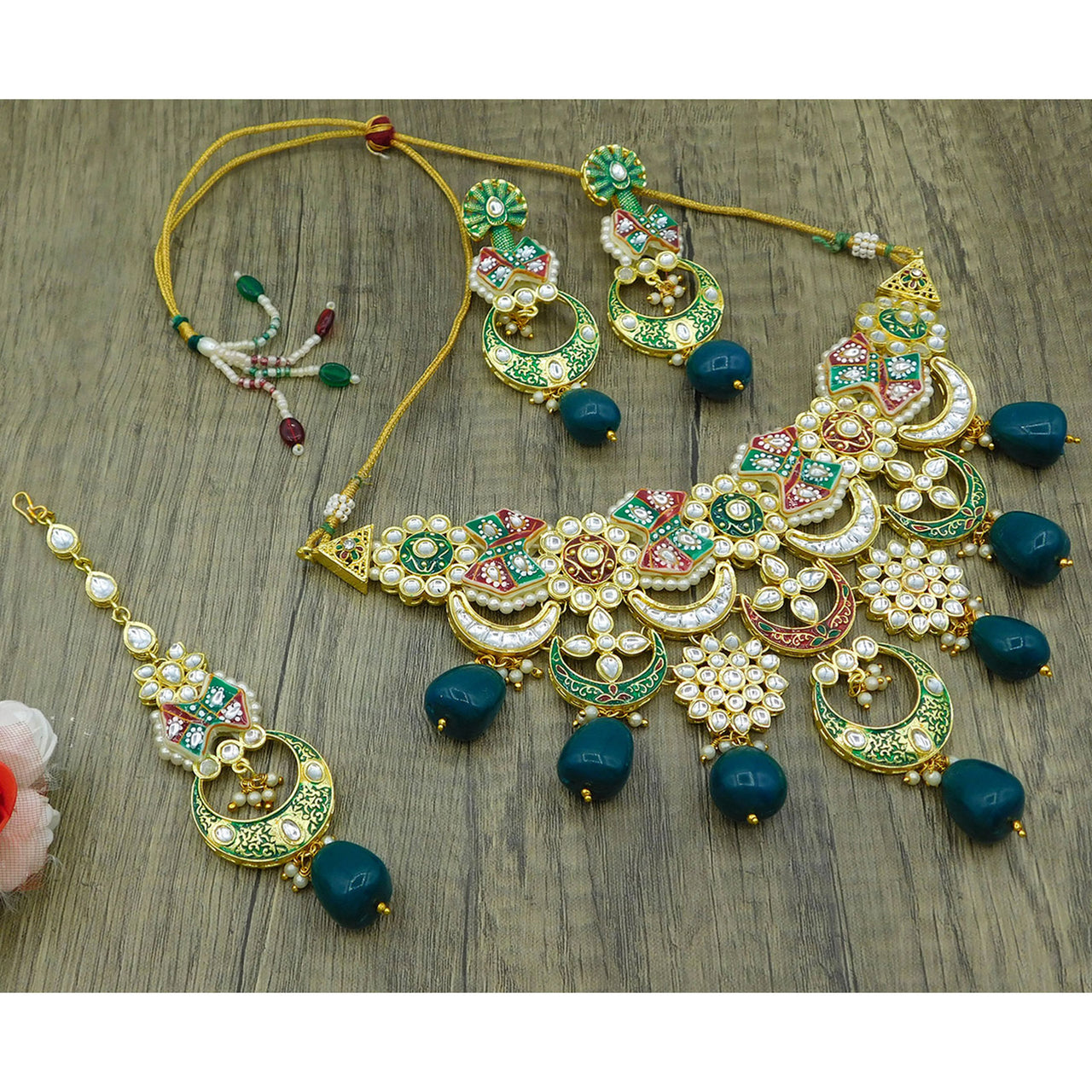 Sujwel Gold Plated Kundan Choker Necklace Set  For Women (08-0452)