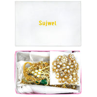 Thumbnail for Sujwel Gold Plated Kundan 3 Layered Long Jewellery Set for Women (08-0108) - Sujwel