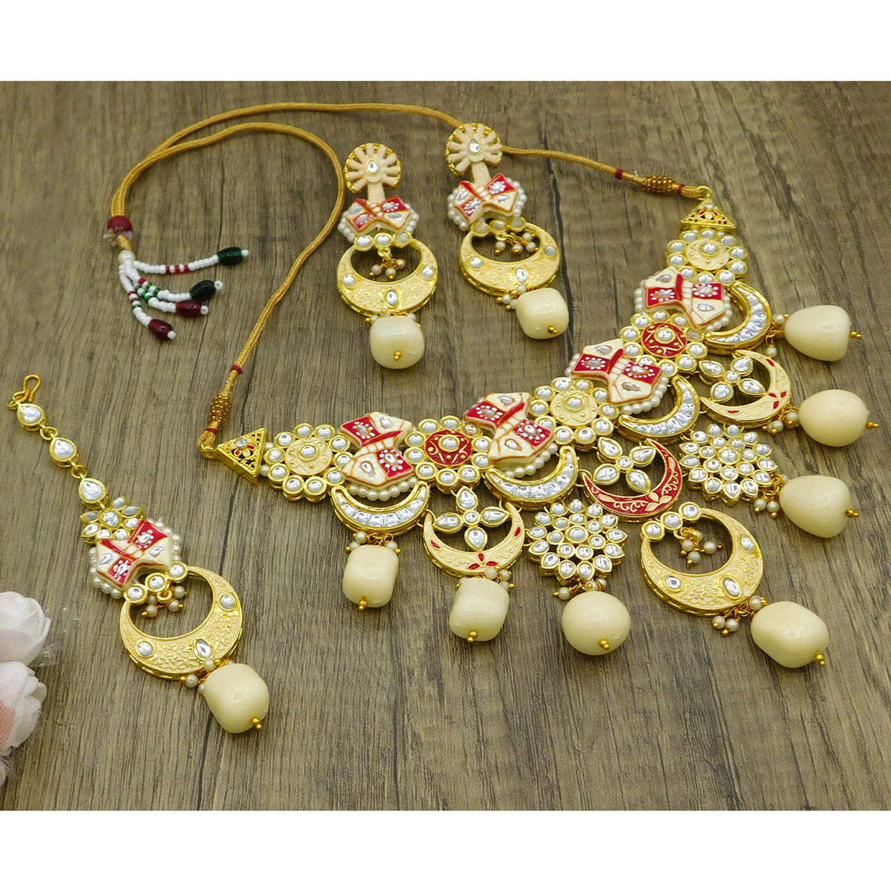 Sujwel Gold Plated Kundan Choker Necklace Set  For Women (08-0452)