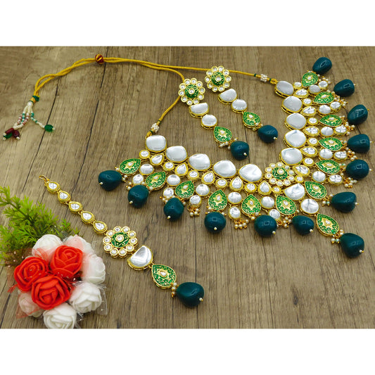 Sujwel Gold Plated Kundan Floral Design Choker Necklace Set For woman (08-0470)