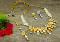 Thumbnail for Sujwel Gold Plated Kundan Meenakari Design Choker Necklace Set (08-0122) - Sujwel