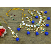 Thumbnail for Sujwel Gold Toned Kundan Lamination Floral Design Necklace Set (08-0456)