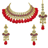 Thumbnail for Sujwel Gold Plated Kundan Floral Design Choker Necklace Set Women (08-0438) - Sujwel