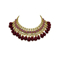 Thumbnail for Sujwel Gold Plated Kundan Floral Design Choker Necklace Set Women (08-0438)