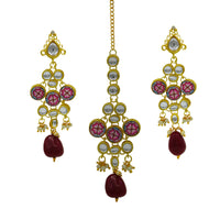 Thumbnail for Sujwel Gold Plated Kundan Floral Design Choker Necklace Set Women (08-0438)