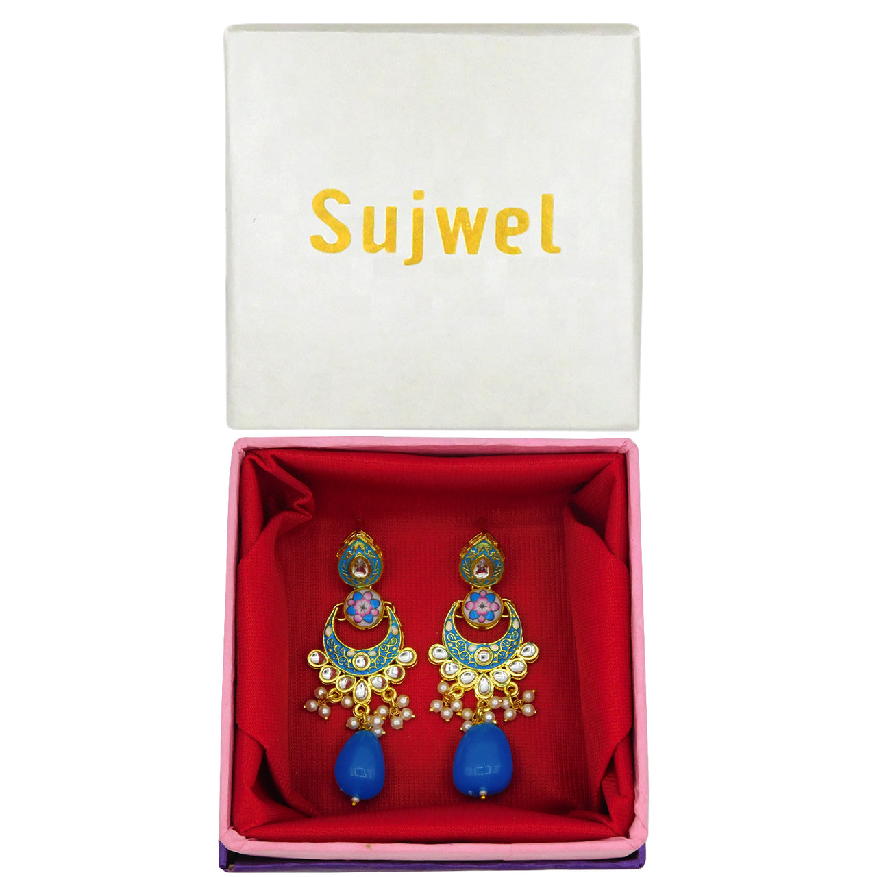 Sujwel Women's Kundan and Meenakari Gold Plated Stoned Design Earrings