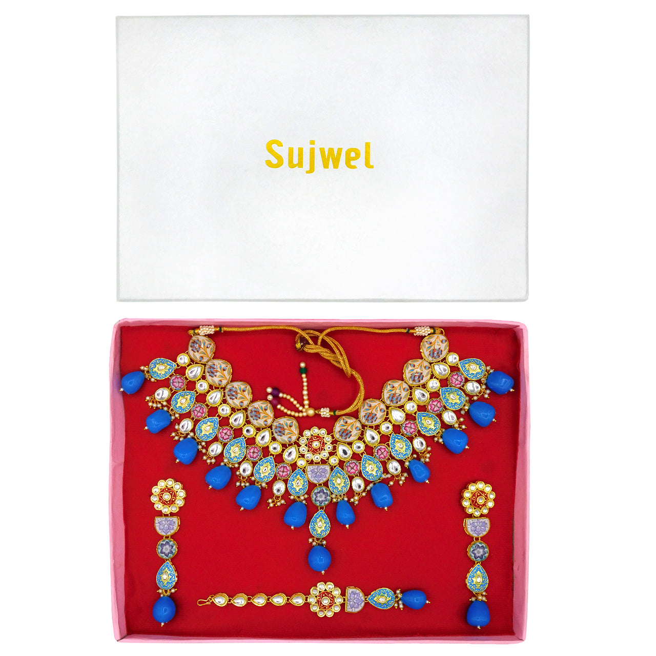 Sujwel Gold Plated Kundan Floral Design Choker Necklace Set For woman (08-0448) - Sujwel