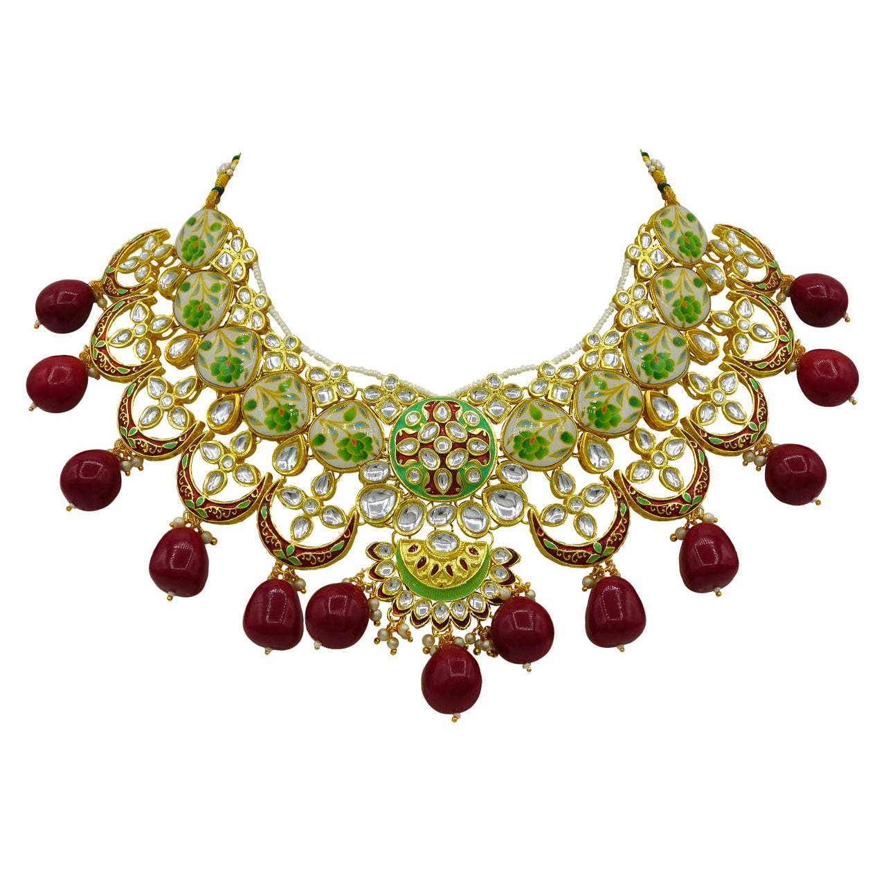 Sujwel Gold Plated Kundan Floral Design Choker Necklace For Women (08-0439)