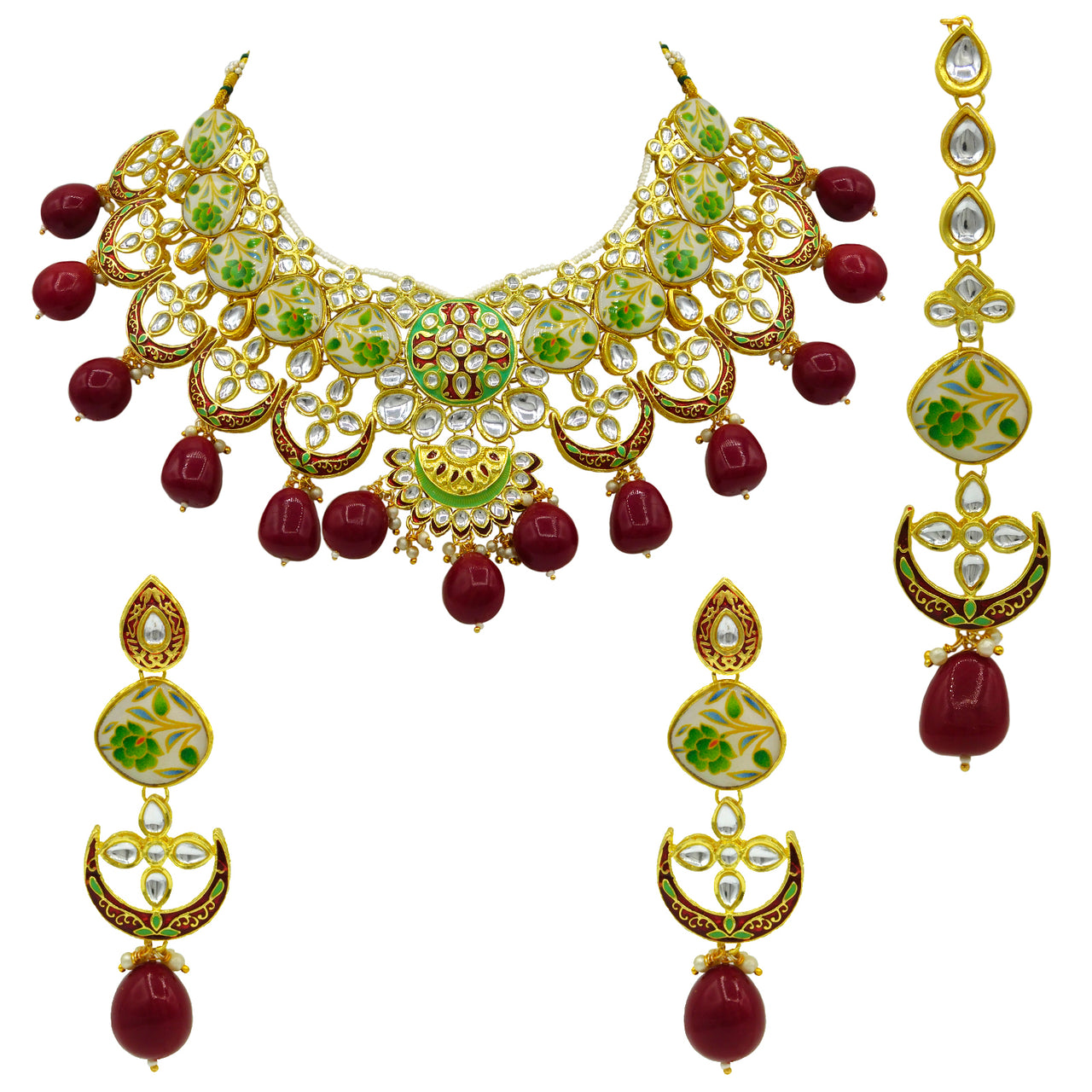 Sujwel Gold Plated Kundan Floral Design Choker Necklace For Women (08-0439) - Sujwel