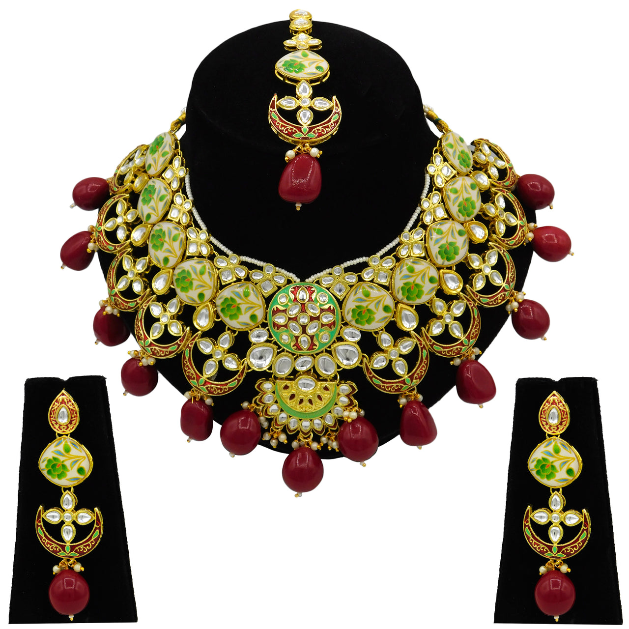 Sujwel Gold Plated Kundan Floral Design Choker Necklace For Women (08-0439) - Sujwel