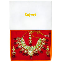 Thumbnail for Sujwel Gold Plated Kundan Floral Design Choker Necklace For Women (08-0439) - Sujwel