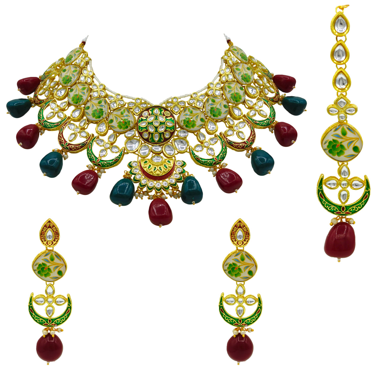 Sujwel Gold Plated Kundan Floral Design Choker Necklace For Women (08-0439) - Sujwel