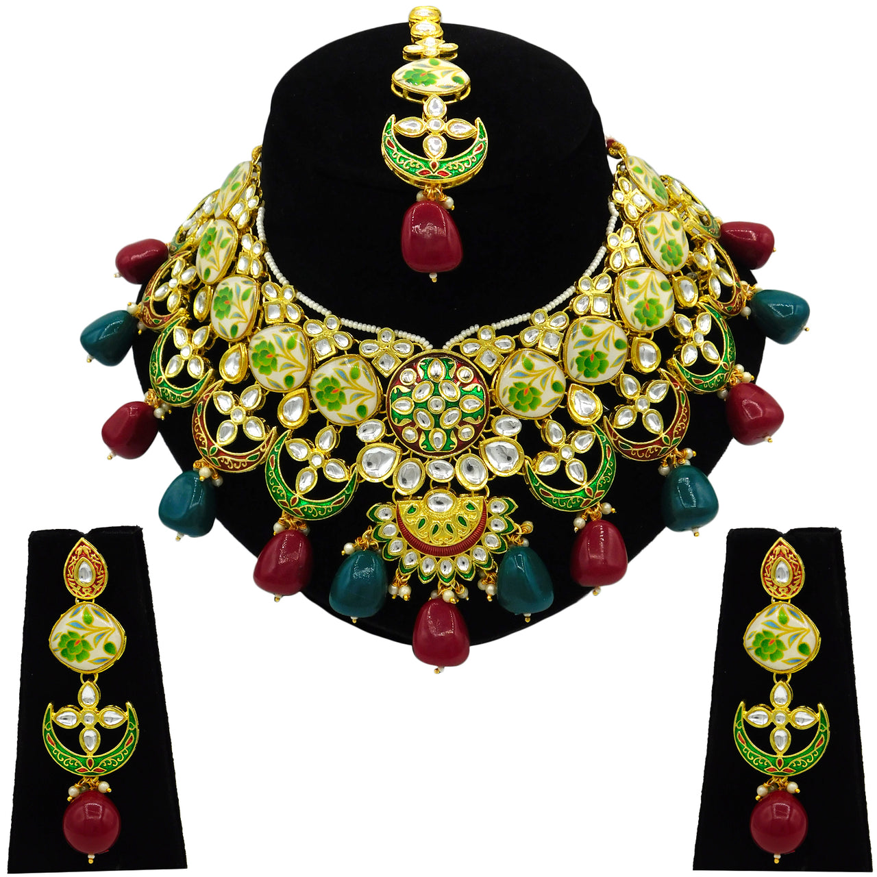 Sujwel Gold Plated Kundan Floral Design Choker Necklace For Women (08-0439) - Sujwel