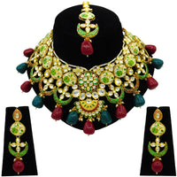 Thumbnail for Sujwel Gold Plated Kundan Floral Design Choker Necklace For Women (08-0439) - Sujwel