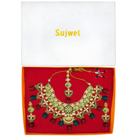 Thumbnail for Sujwel Gold Plated Kundan Floral Design Choker Necklace For Women (08-0439) - Sujwel