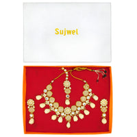 Thumbnail for Sujwel Gold Plated Kundan Design Choker Necklace Set For Women (08-0441) - Sujwel