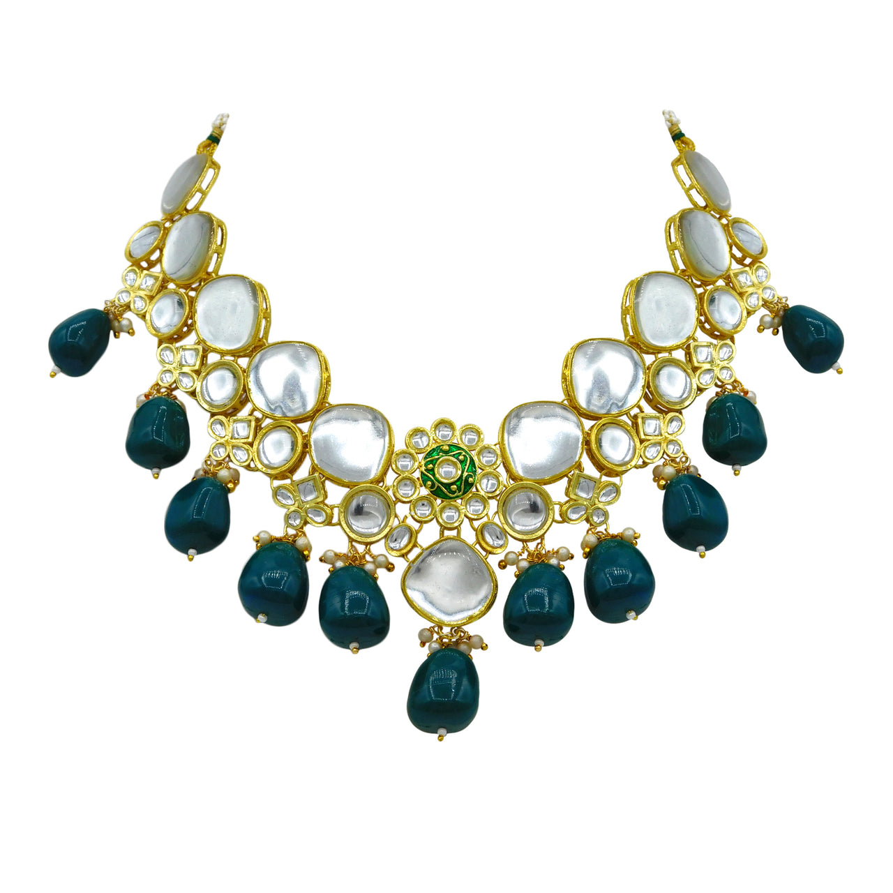 Sujwel Gold Plated Kundan Design Choker Necklace Set (08-0442)