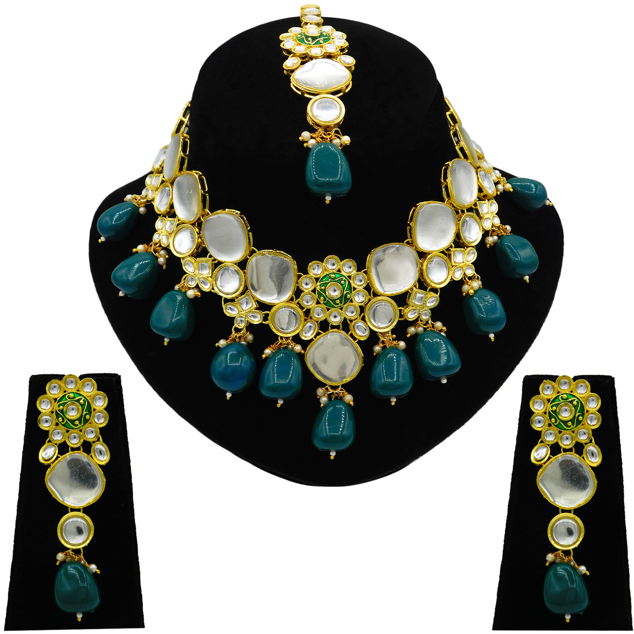 Sujwel Gold Plated Kundan Design Choker Necklace Set (08-0442) - Sujwel
