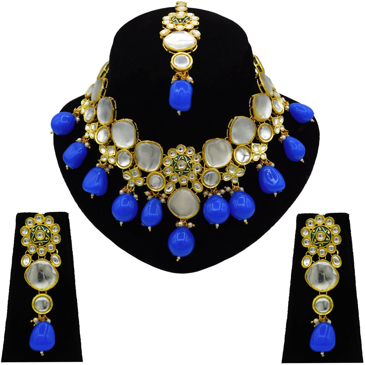 Sujwel Gold Plated Kundan Design Choker Necklace Set (08-0442) - Sujwel