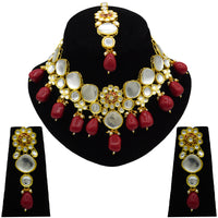 Thumbnail for Sujwel Gold Plated Kundan Design Choker Necklace Set (08-0442) - Sujwel