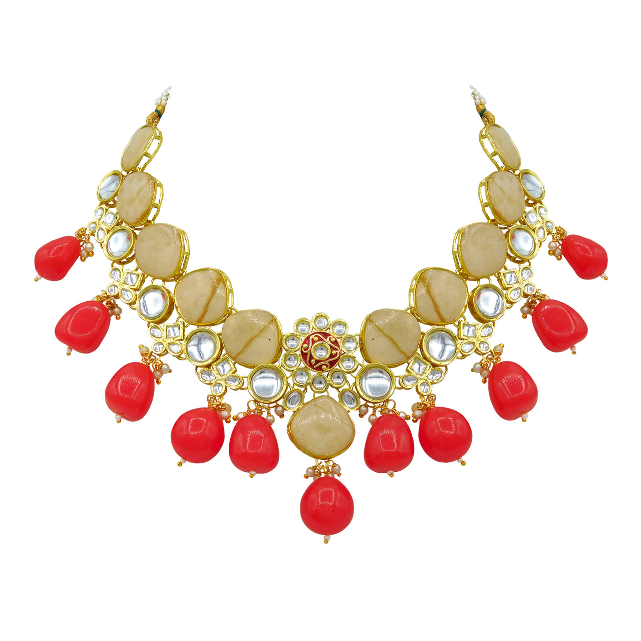 Sujwel Gold Plated Kundan Design Choker Necklace Set For Women (08-0441)