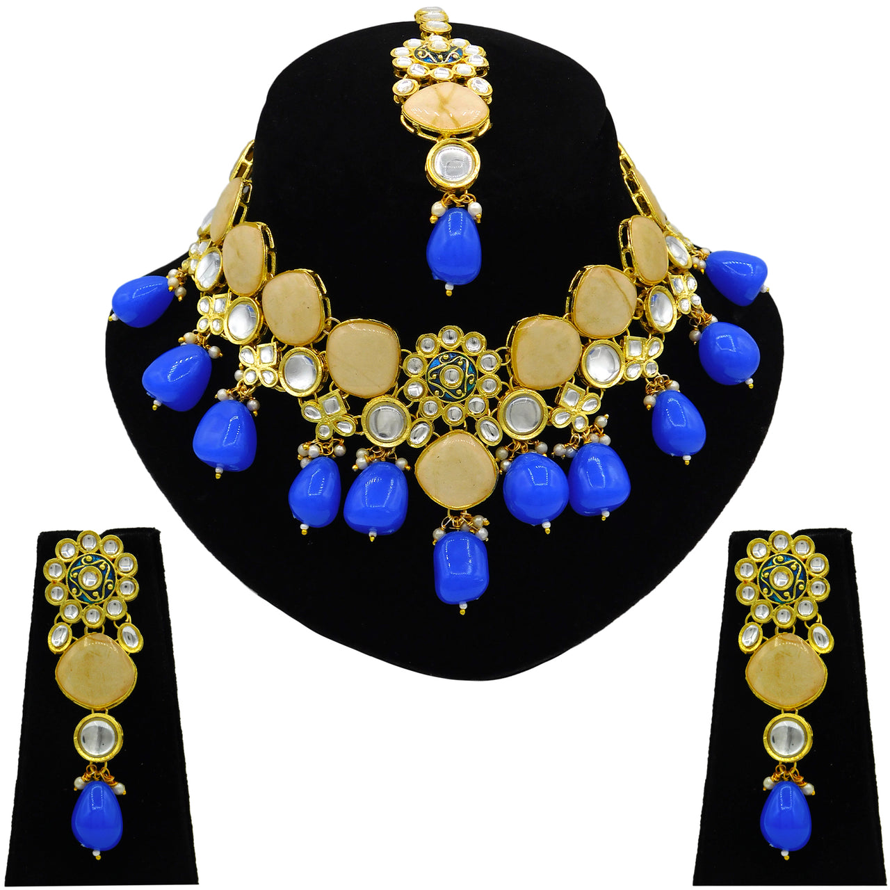Sujwel Gold Plated Kundan Design Choker Necklace Set For Women (08-0441) - Sujwel