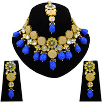 Thumbnail for Sujwel Gold Plated Kundan Design Choker Necklace Set For Women (08-0441) - Sujwel