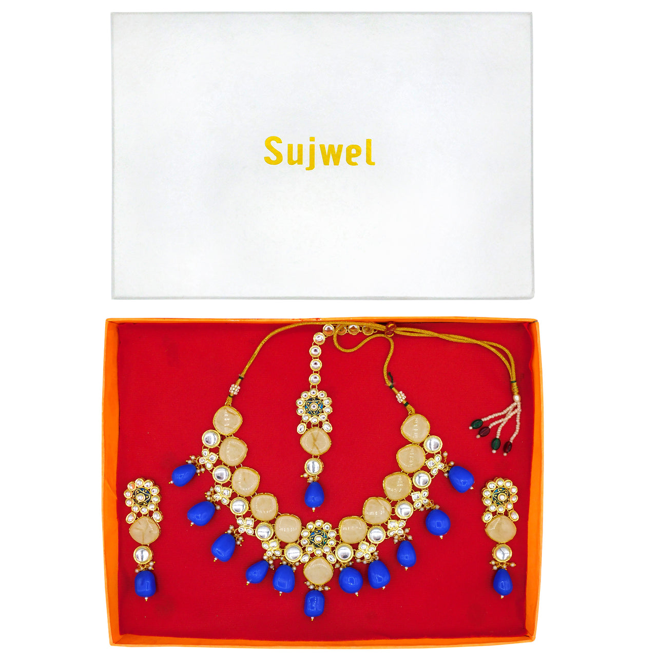 Sujwel Gold Plated Kundan Design Choker Necklace Set For Women (08-0441) - Sujwel