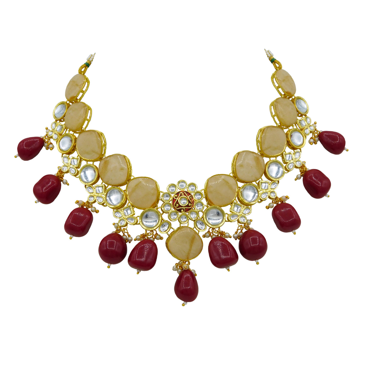Sujwel Gold Plated Kundan Design Choker Necklace Set For Women (08-0441)