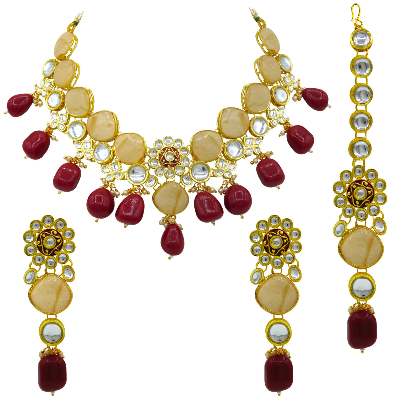 Sujwel Gold Plated Kundan Design Choker Necklace Set For Women (08-0441)