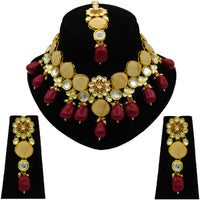 Thumbnail for Sujwel Gold Plated Kundan Design Choker Necklace Set For Women (08-0441) - Sujwel