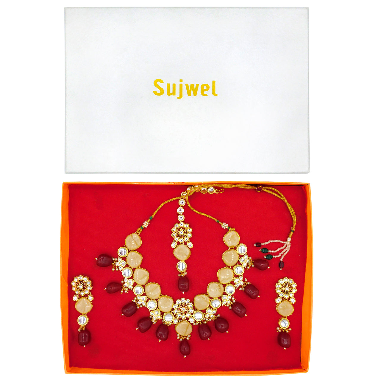 Sujwel Gold Plated Kundan Design Choker Necklace Set For Women (08-0441) - Sujwel