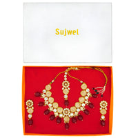 Thumbnail for Sujwel Gold Plated Kundan Design Choker Necklace Set For Women (08-0441) - Sujwel
