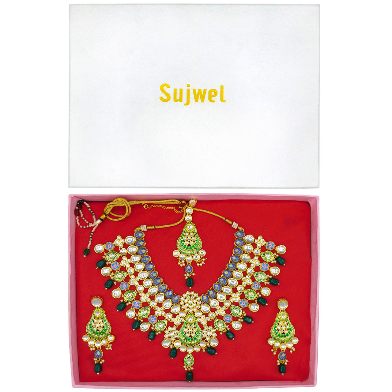 Products Sujwel Gold Plated Kundan Floral Design Choker Necklace Set (08-0458)