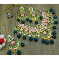 Thumbnail for Sujwel Gold Toned Kundan Lamination Floral Design Necklace Set (08-0444)
