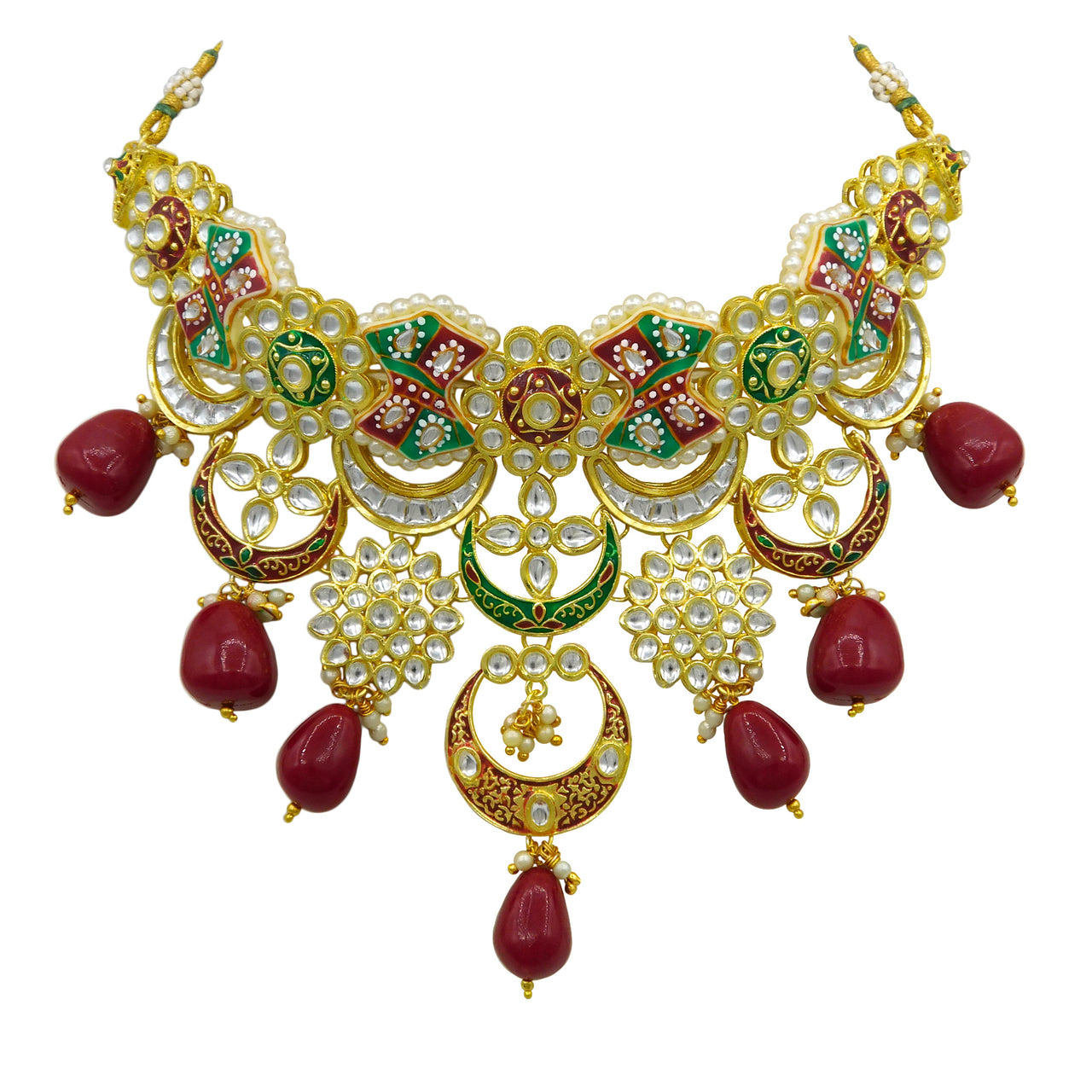 Sujwel Gold Plated Kundan Choker Necklace Set  For Women (08-0452)