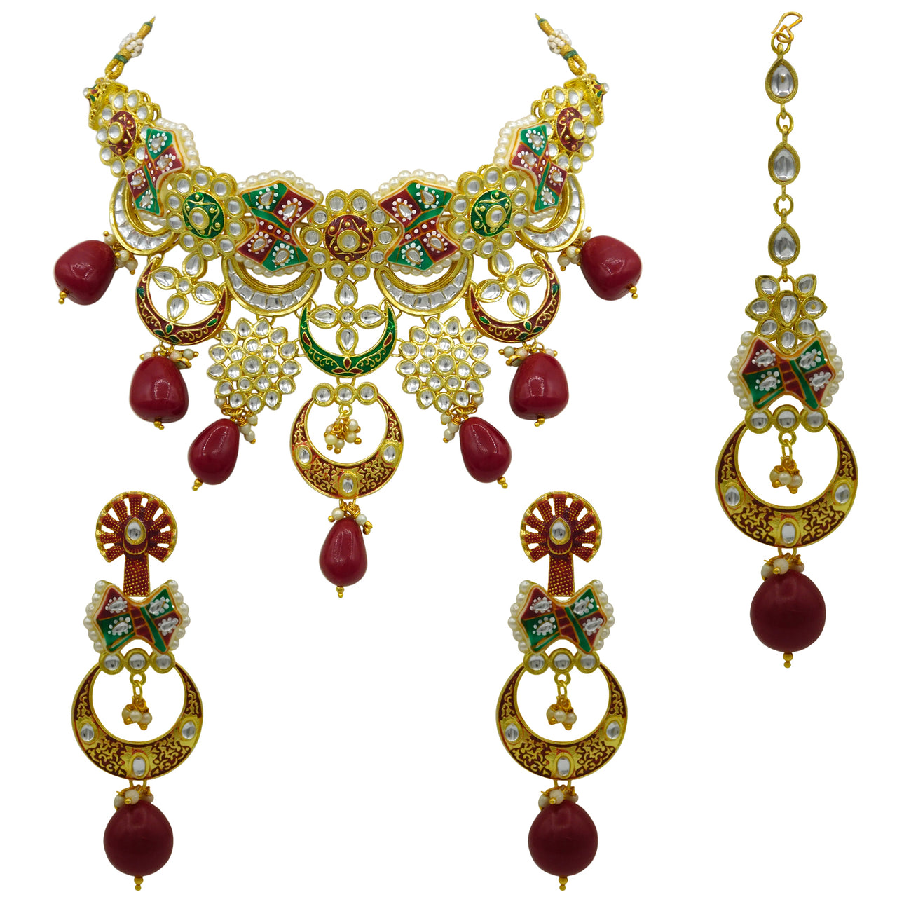 Sujwel Gold Plated Kundan Choker Necklace Set For Women (08-0452) - Sujwel