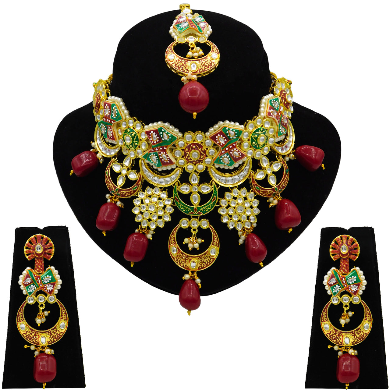 Sujwel Gold Plated Kundan Choker Necklace Set For Women (08-0452) - Sujwel