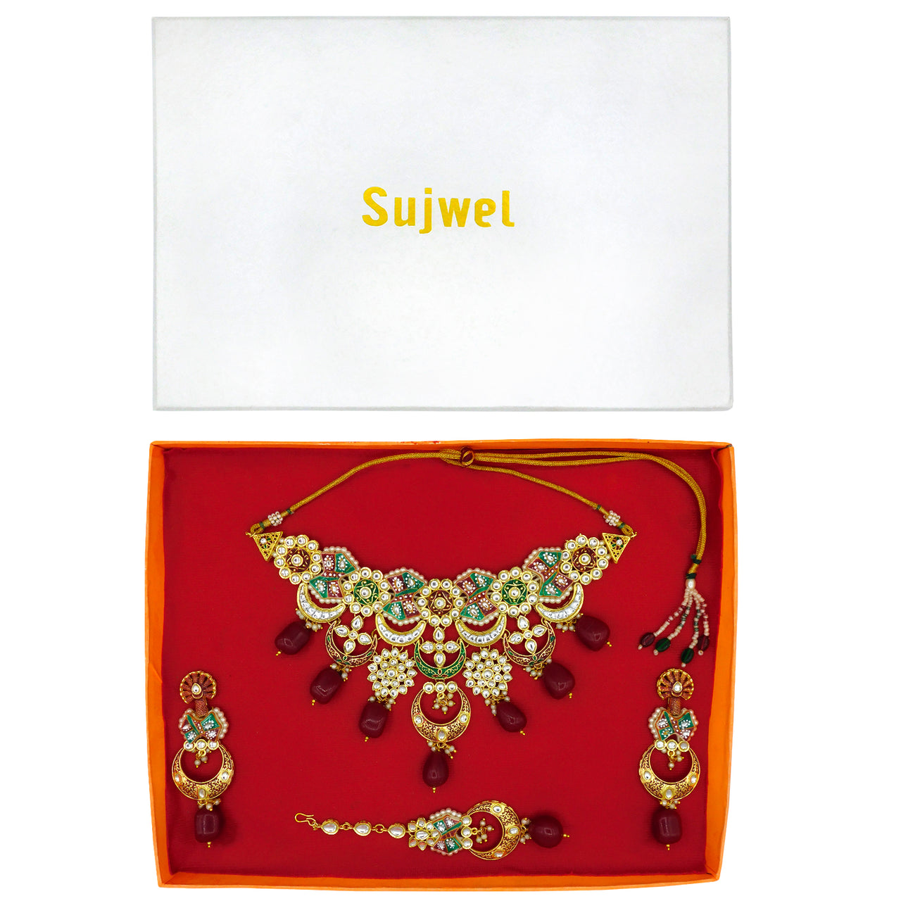 Sujwel Gold Plated Kundan Choker Necklace Set  For Women (08-0452)