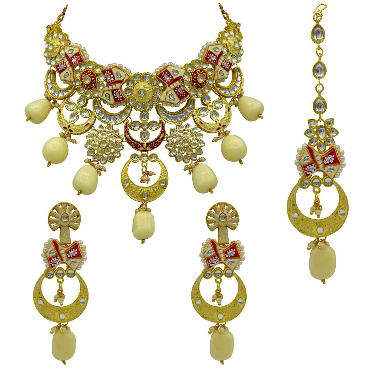 Sujwel Gold Plated Kundan Choker Necklace Set For Women (08-0452) - Sujwel