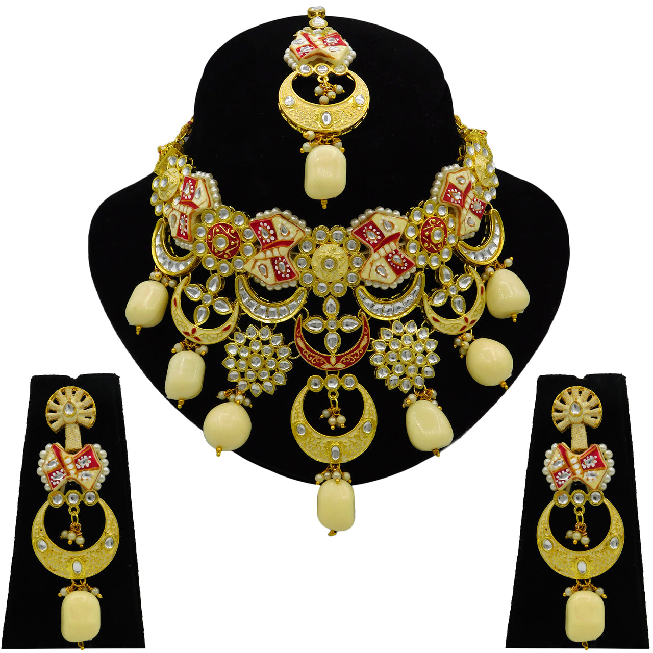 Sujwel Gold Plated Kundan Choker Necklace Set For Women (08-0452) - Sujwel