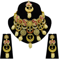 Thumbnail for Sujwel Gold Plated Kundan Choker Necklace Set For Women (08-0452) - Sujwel