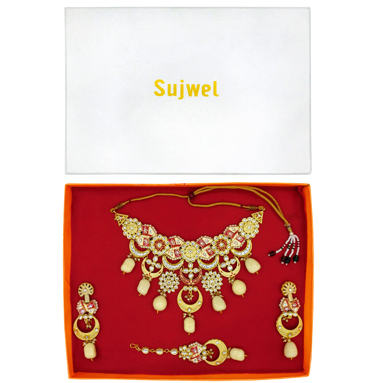 Sujwel Gold Plated Kundan Choker Necklace Set  For Women (08-0452)