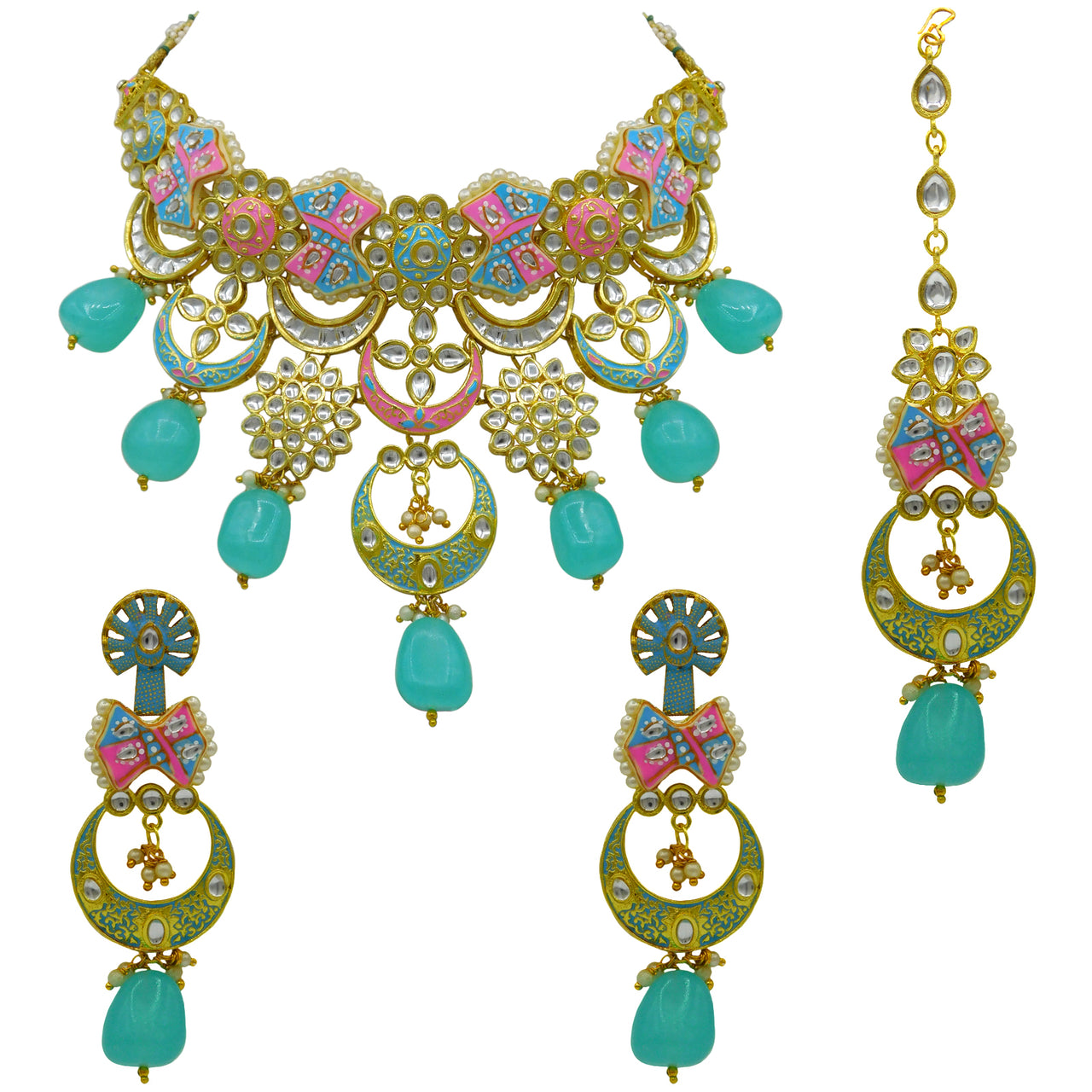 Sujwel Gold Plated Kundan Choker Necklace Set For Women (08-0452) - Sujwel