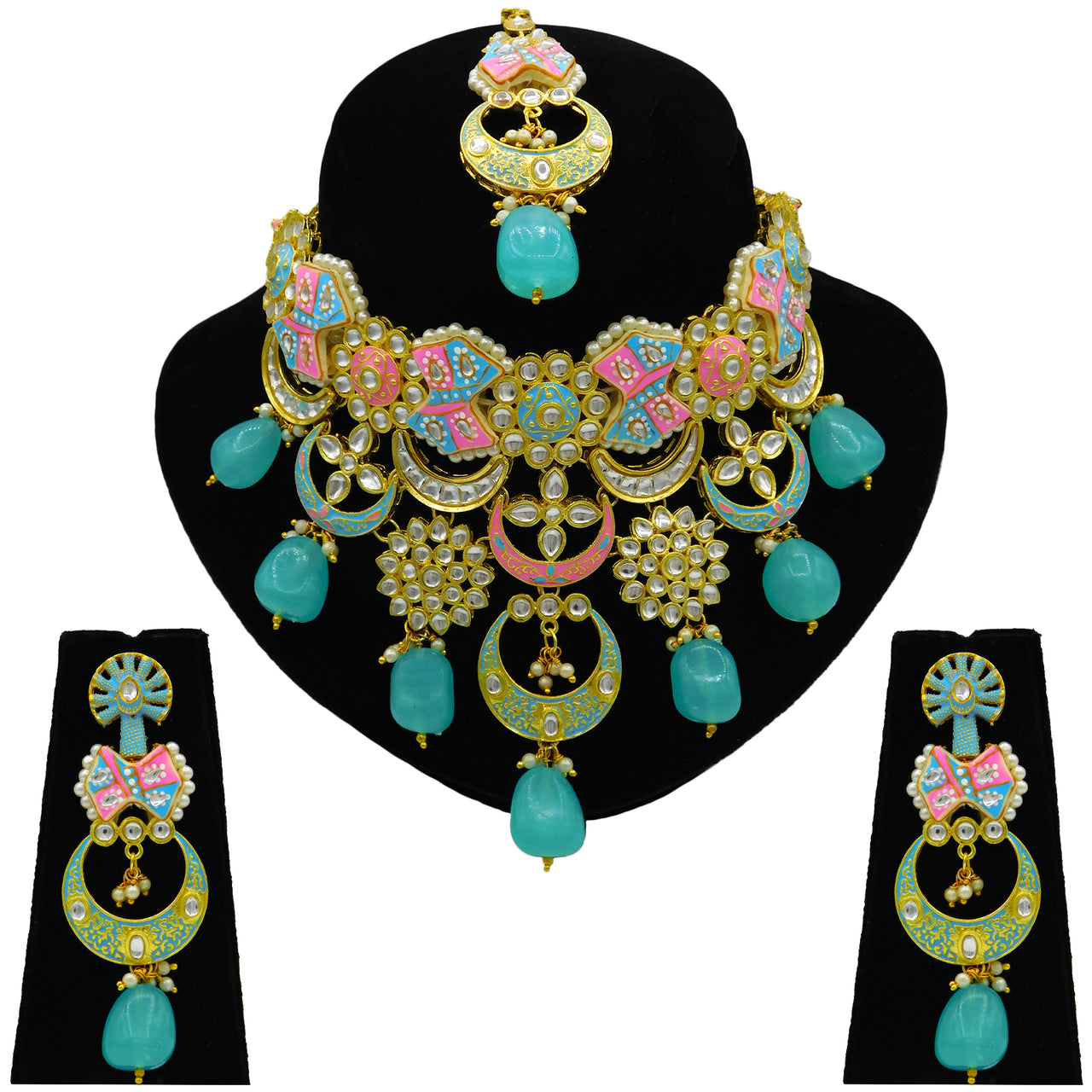Sujwel Gold Plated Kundan Choker Necklace Set For Women (08-0452) - Sujwel