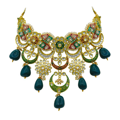Sujwel Gold Plated Kundan Choker Necklace Set  For Women (08-0452)