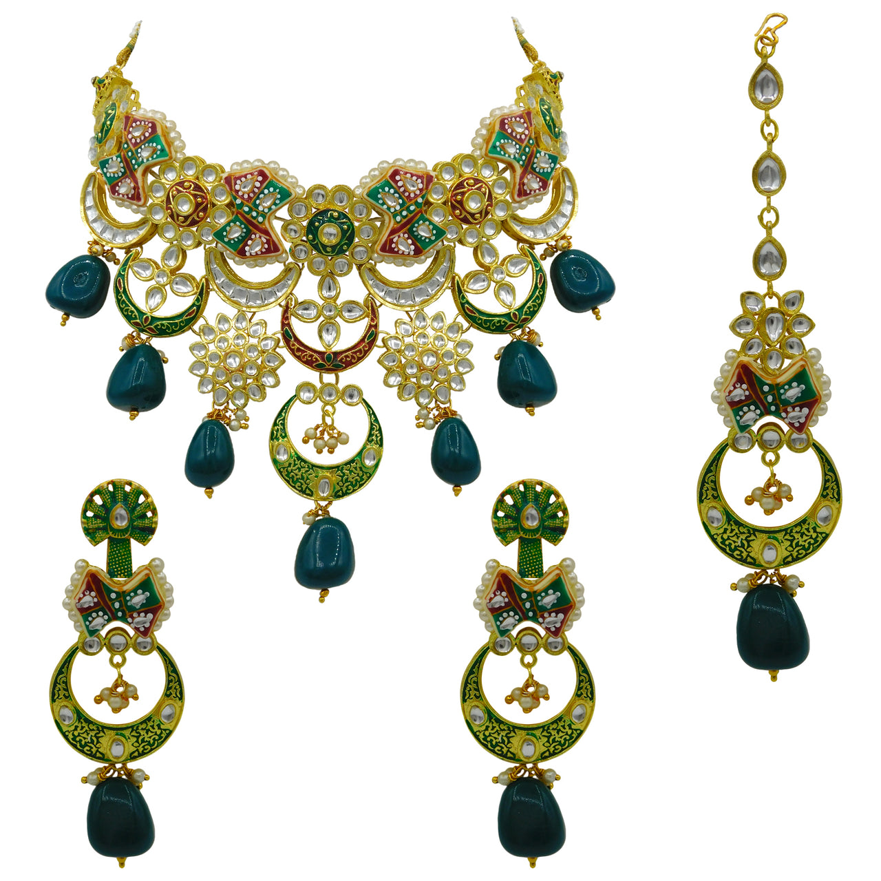 Sujwel Gold Plated Kundan Choker Necklace Set For Women (08-0452) - Sujwel