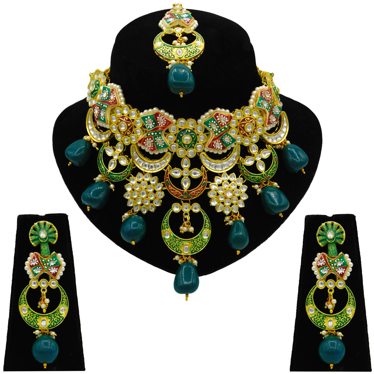 Sujwel Gold Plated Kundan Choker Necklace Set For Women (08-0452) - Sujwel