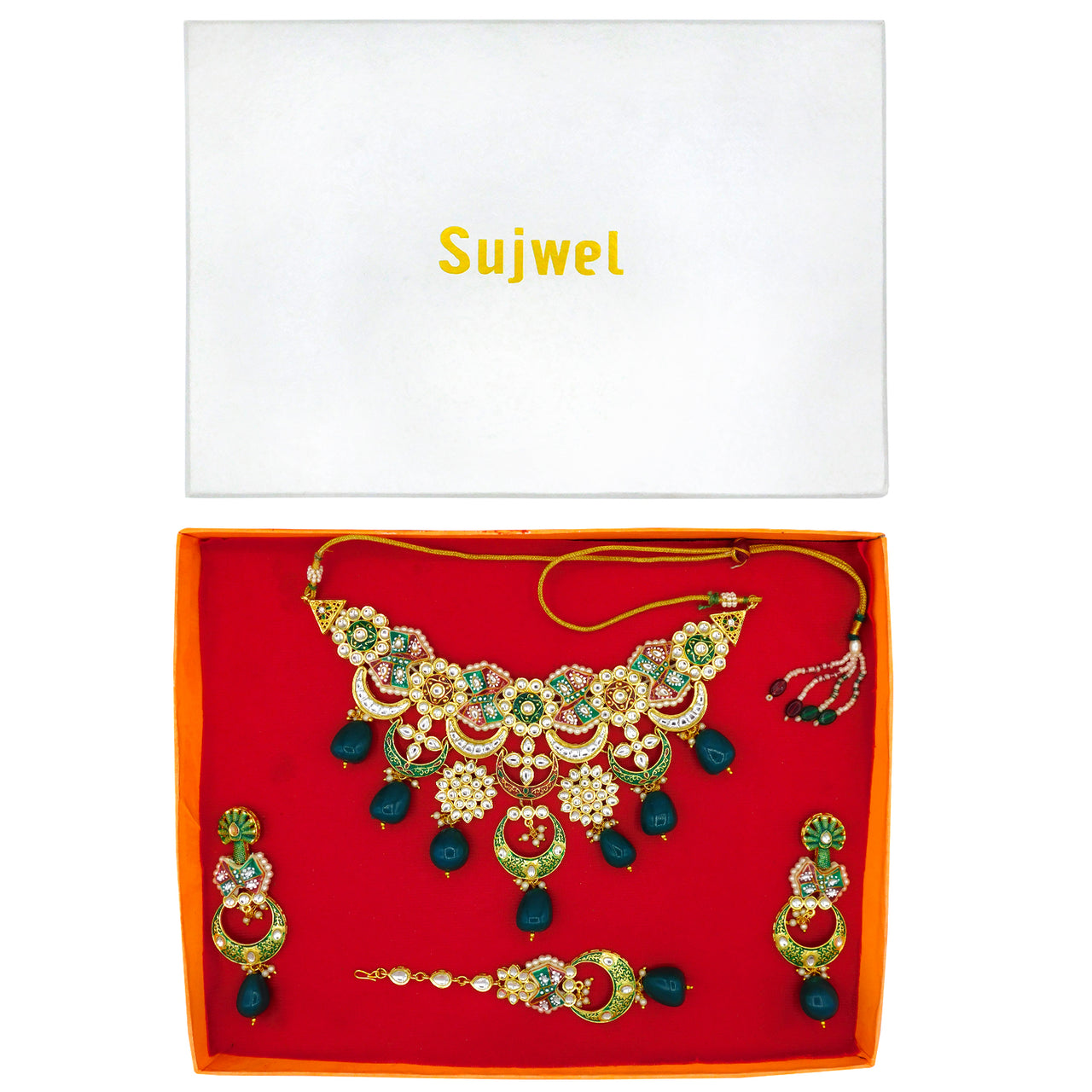 Sujwel Gold Plated Kundan Choker Necklace Set  For Women (08-0452)