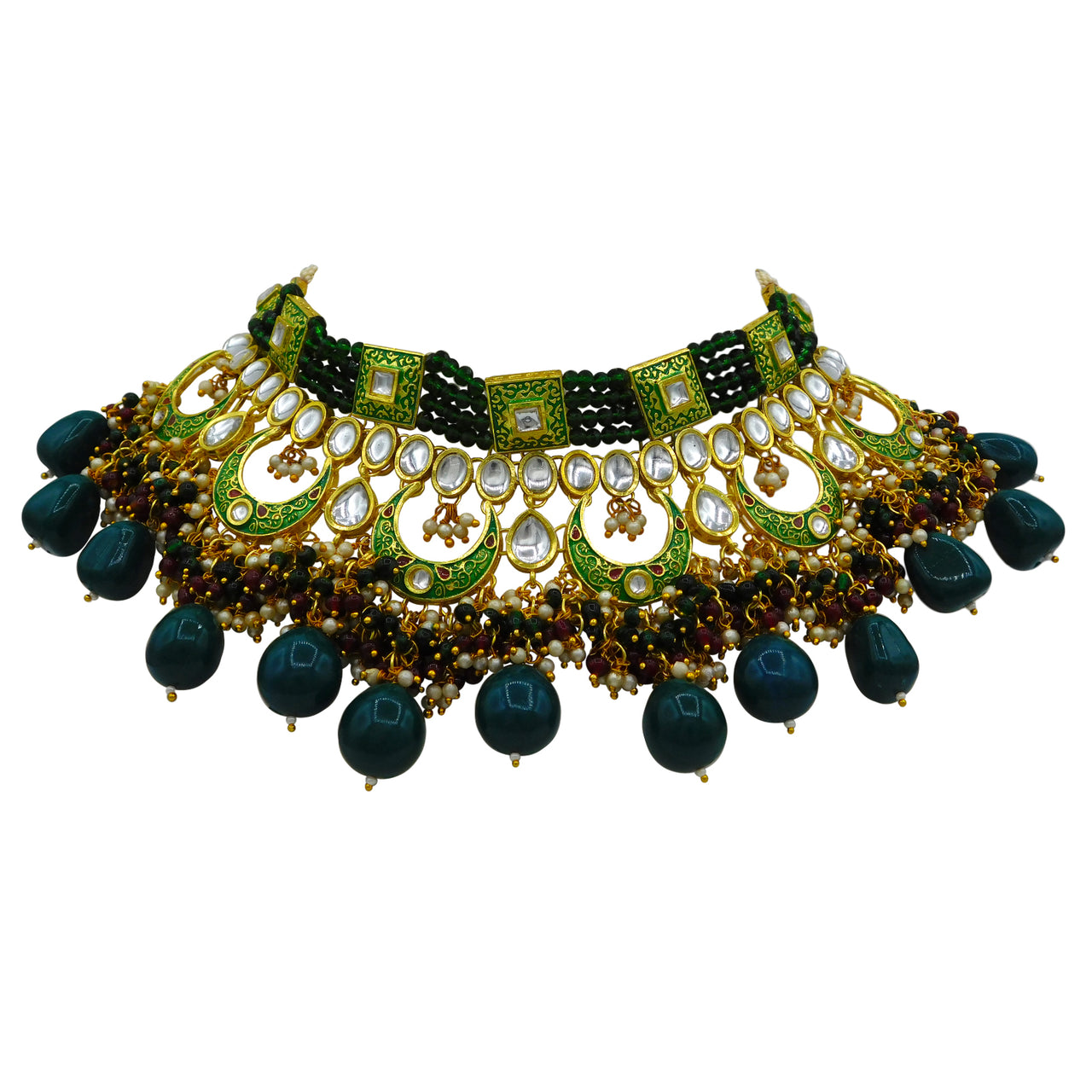 Traditional Gold Plated Crystal Kundan Choker Necklace for Women (08-0443)